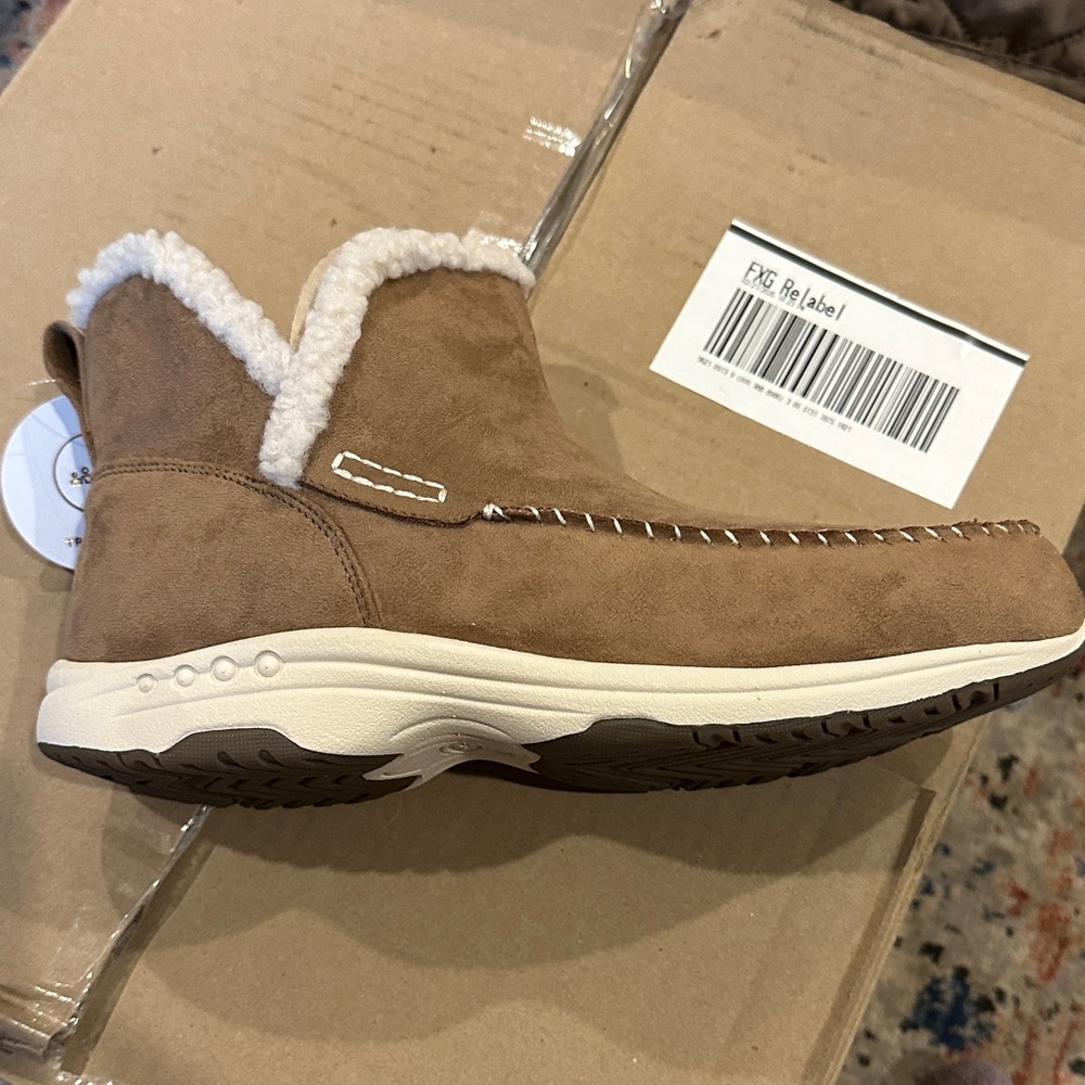 Easy Spirit Women's Brown Suede Ankle Bootie with Shearling Trim NWT